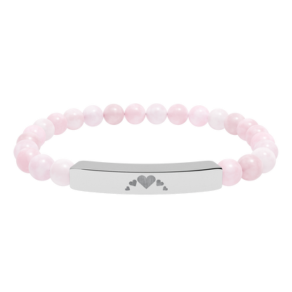 Engravable Heart graphics Natural Stone Bar Bracelet – Stretch Bead Jewelry with customizable design