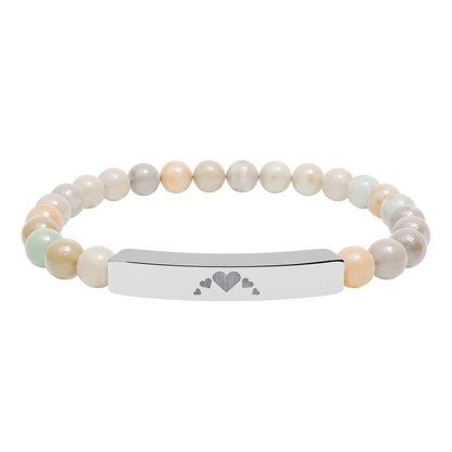 Engravable Heart graphics Natural Stone Bar Bracelet – Stretch Bead Jewelry with customizable design