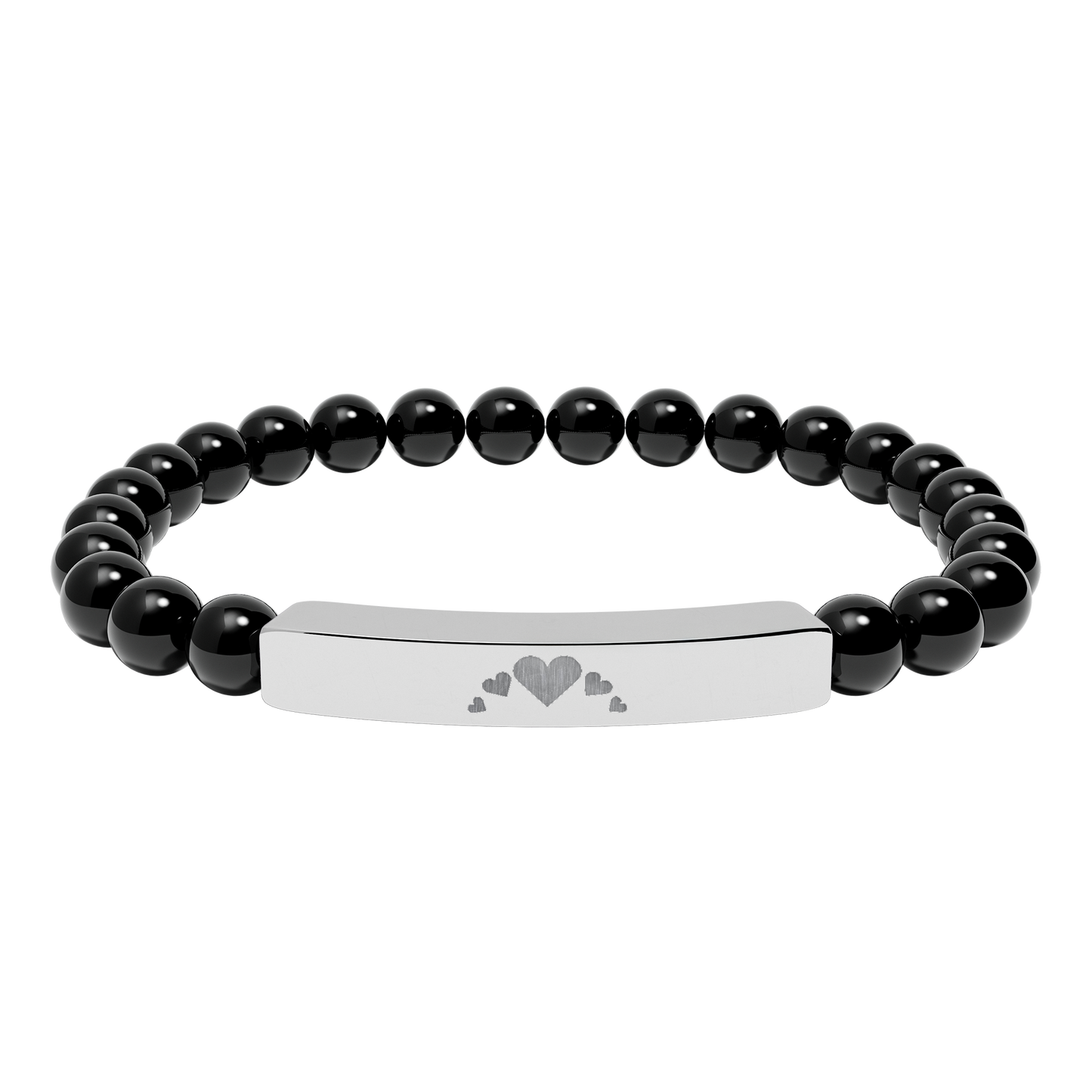 Engravable Heart graphics Natural Stone Bar Bracelet – Stretch Bead Jewelry with customizable design